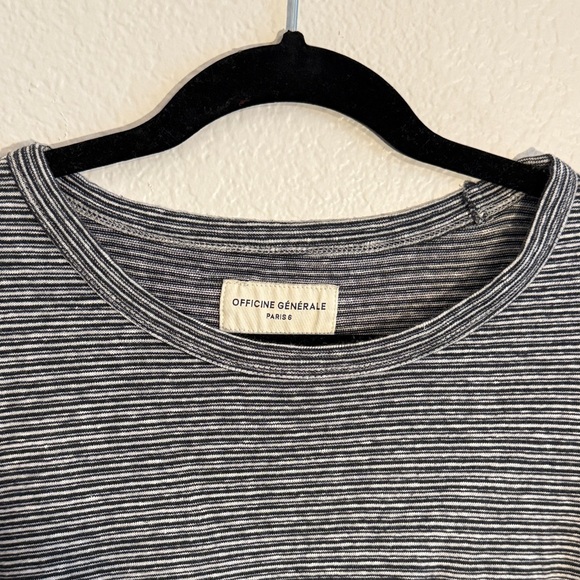 Officine Generale Black and Grey Striped Short Sleeve Tee XL - Picture 2 of 4